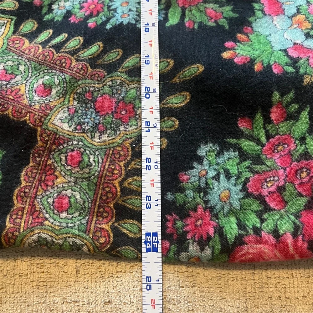 Vintage Black Floral Paisley Square Tablecloth Fringe Edge Pink Blue Rose 54x50